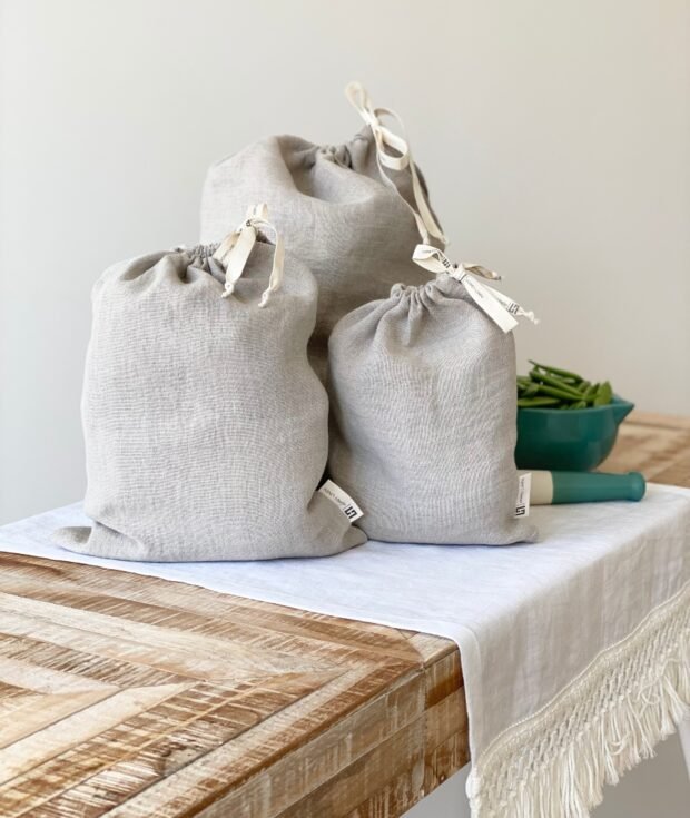 storage natural linen bread bag