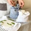 blue melange linen bread bag