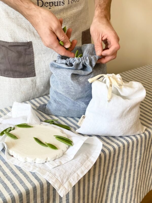 blue melange linen bread bag