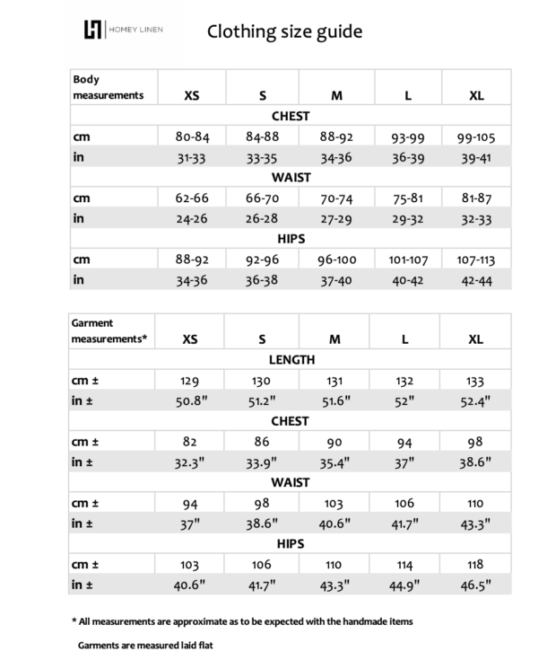 long dress clothing size guide