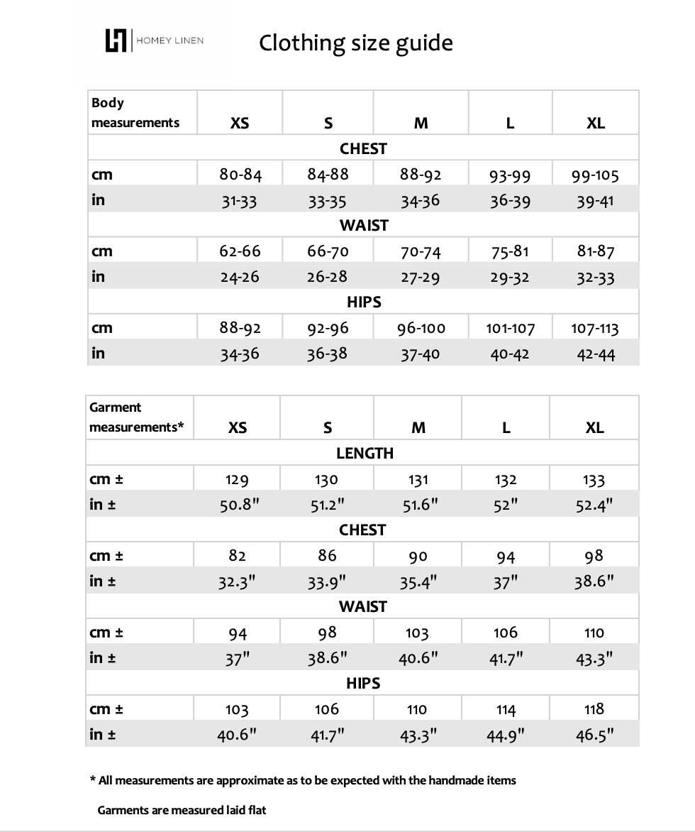 long dress clothing size guide
