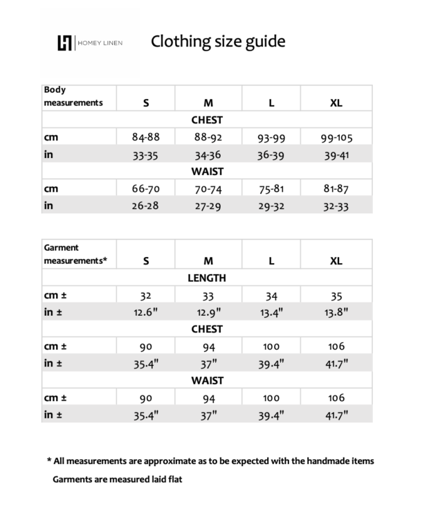 linen top size guide
