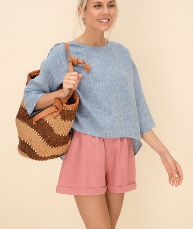 women's linen shorts in woodrose