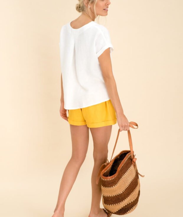 white oversize linen top