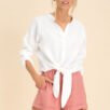 white tie front linen shirt