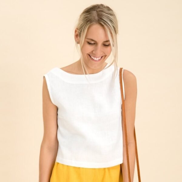 white linen crop top for women