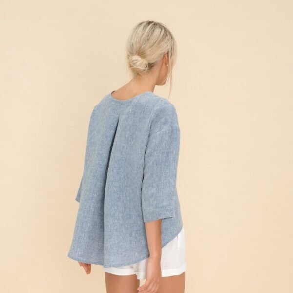 blue melange oversized linen top with sleeves